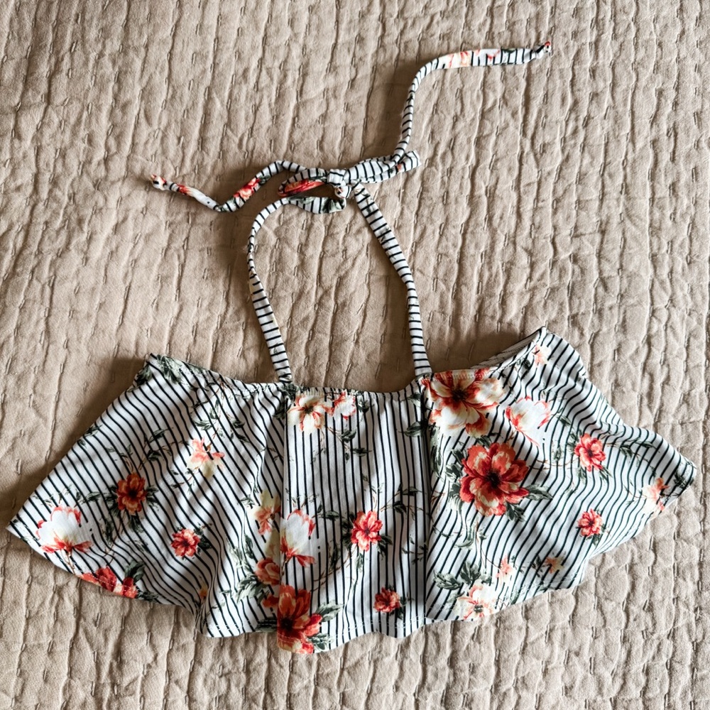 Handmade Floral Striped Cropped Ruffle Kids Top